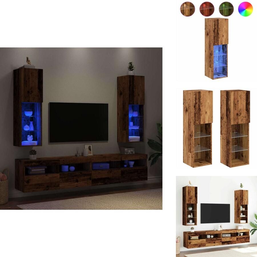 VidaXL Tv-meubel Tv-meubelen Tv Kast Opbergkast Tv-meubels met LED-verlichting 2 st 30 5x30x102 cm oud hout