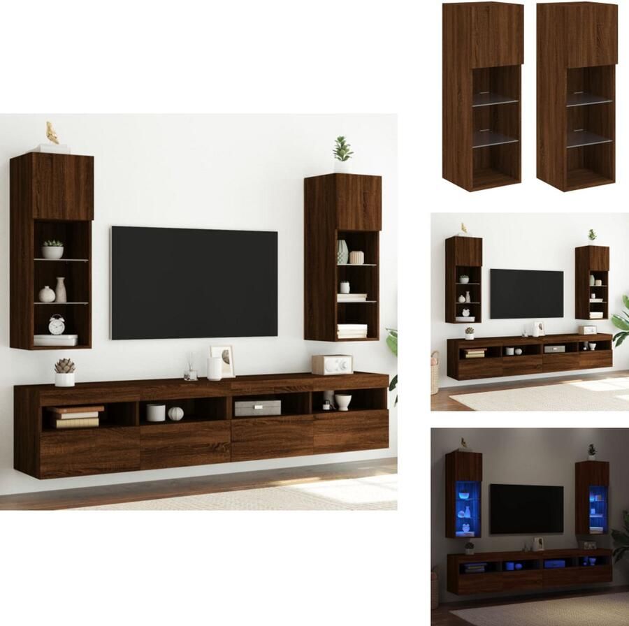 VidaXL Tv-meubel Tv-meubelen Tv Kast Opbergkast Tv-meubels met LED-verlichting 2 st 30 5x30x90 cm bruineiken
