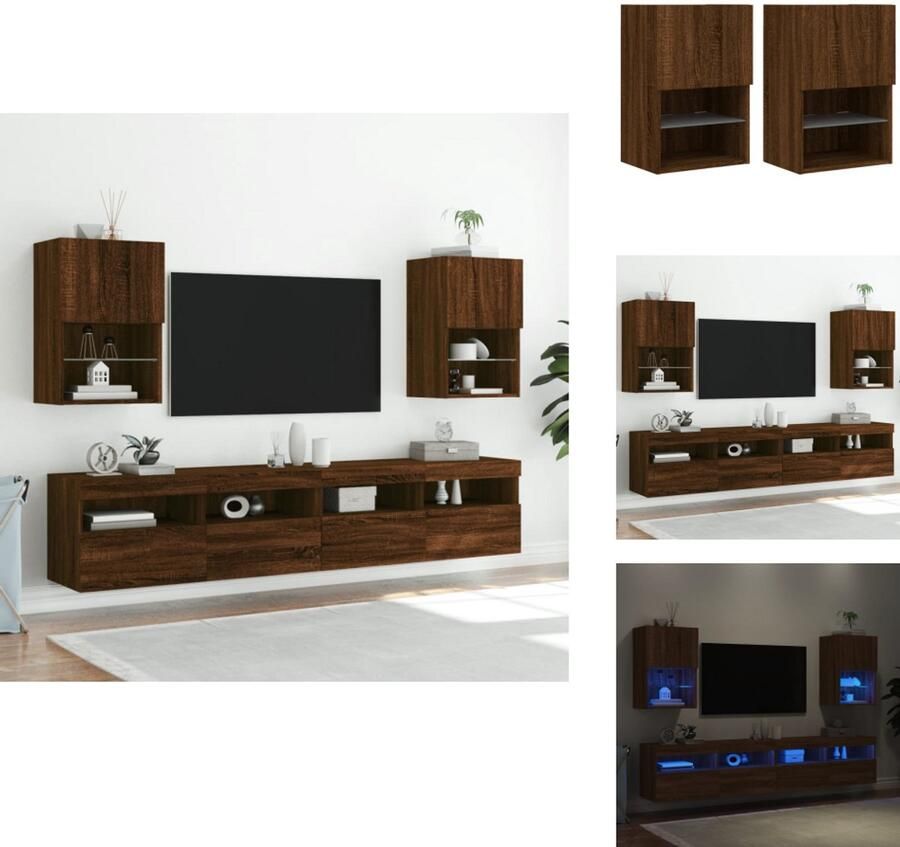 VidaXL Tv-meubel Tv-meubelen Tv Kast Opbergkast Tv-meubels met LED-verlichting 2 st 40 5x30x60 cm bruineiken