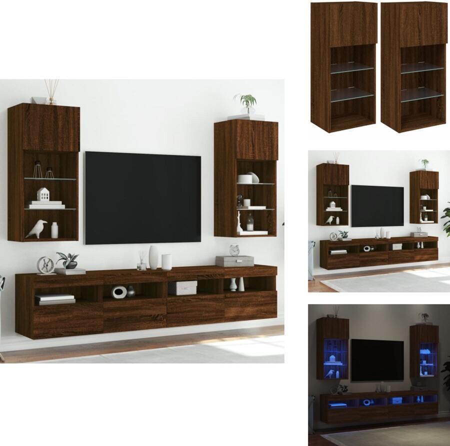 VidaXL Tv-meubel Tv-meubelen Tv Kast Opbergkast Tv-meubels met LED-verlichting 2 st 40 5x30x90 cm bruineiken