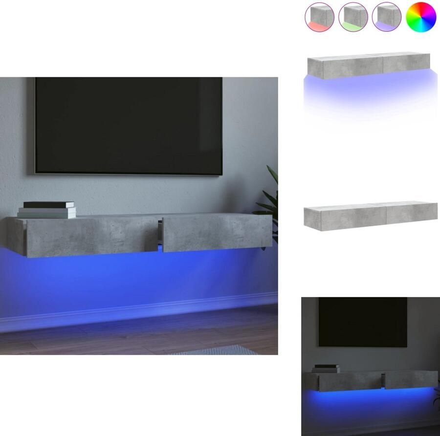 VidaXL Tv-meubel Tv-meubelen Tv Kast Opbergkast Tv-meubels met LED-verlichting 2 st 60x35x15 5 cm betongrijs