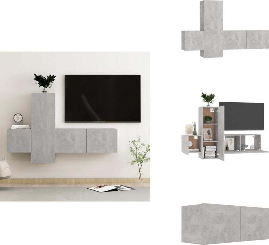 VidaXL Tv-meubel Tv-meubelen Tv-meubels Tv-meubilair 3-delige Tv-meubelset bewerkt hout betongrijs