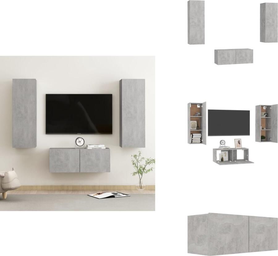 VidaXL Tv-meubel Tv-meubelen Tv-meubels Tv-meubilair 3-delige Tv-meubelset bewerkt hout betongrijs
