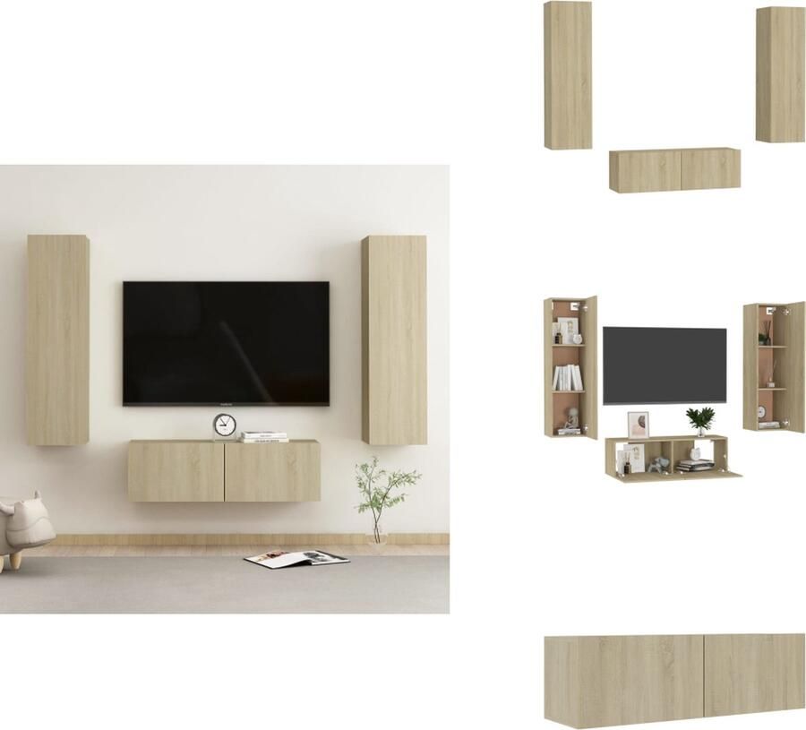 VidaXL Tv-meubel Tv-meubelen Tv-meubels Tv-meubilair 3-delige Tv-meubelset bewerkt hout sonoma eikenkleurig