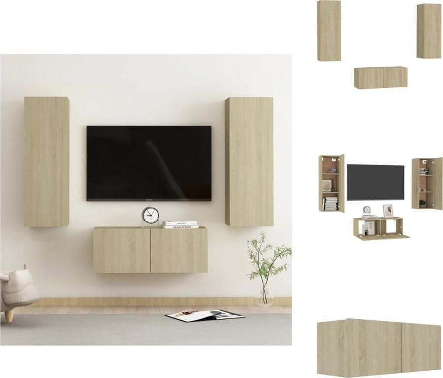 VidaXL Televisiemeubel Sonoma Eiken Wandmontage Meerdere Vakken Onderhoudsvriendelijk 80x30x30 cm 30.5x30x90 cm Kast