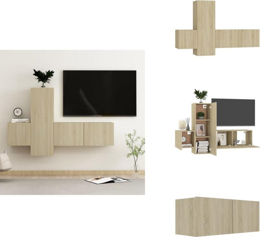 VidaXL Tv-meubel Tv-meubelen Tv-meubels Tv-meubilair 3-delige Tv-meubelset bewerkt hout sonoma eikenkleurig - Foto 4