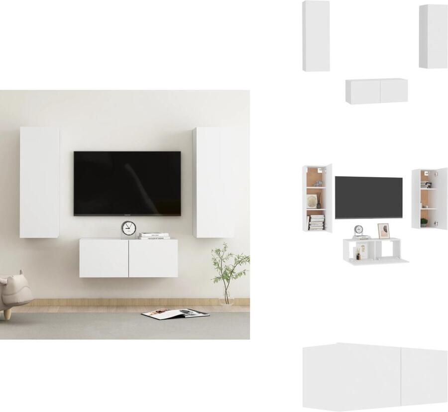 VidaXL Tv-meubel Tv-meubelen Tv-meubels Tv-meubilair 3-delige Tv-meubelset bewerkt hout wit