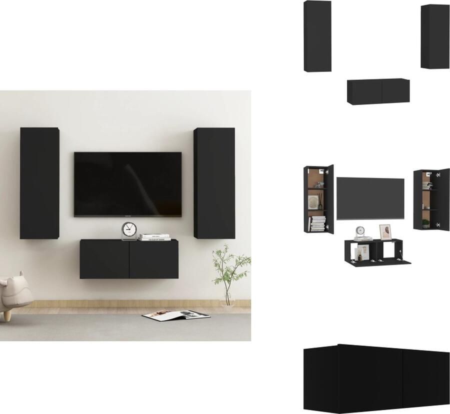 VidaXL Tv-meubel Tv-meubelen Tv-meubels Tv-meubilair 3-delige Tv-meubelset bewerkt hout zwart - Foto 3
