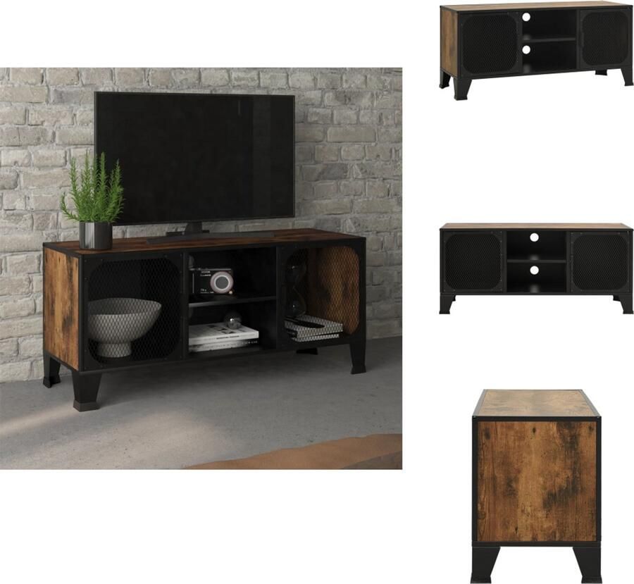 VidaXL Tv-meubel Tv-meubelen Tv-meubels Tv-meubilair Tv-meubel 105x36x47 cm metaal en MDF rustiek bruin