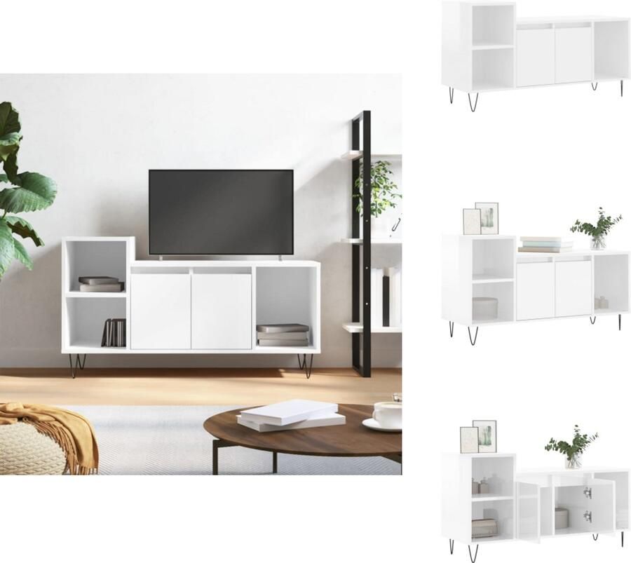 VidaXL Tv-meubel Tv-meubelen Tv-standaard Televisiemeubel Tv-meubel 100x35x55 cm bewerkt hout hoogglans wit - Foto 2