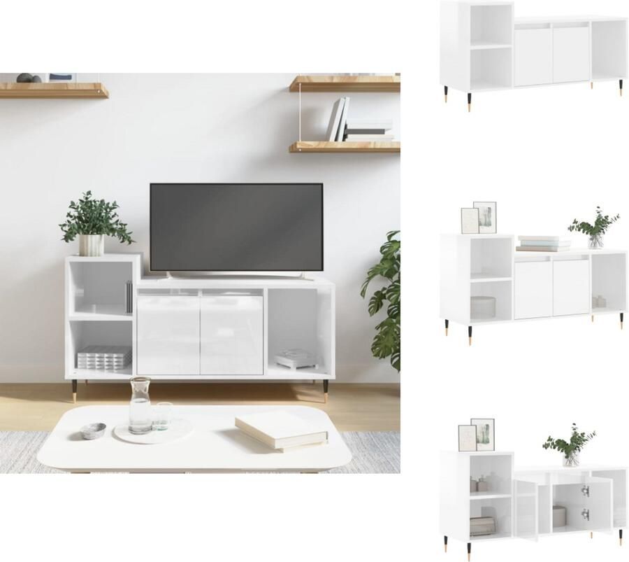 VidaXL Tv-meubel Tv-meubelen Tv-standaard Televisiemeubel Tv-meubel 100x35x55 cm bewerkt hout hoogglans wit