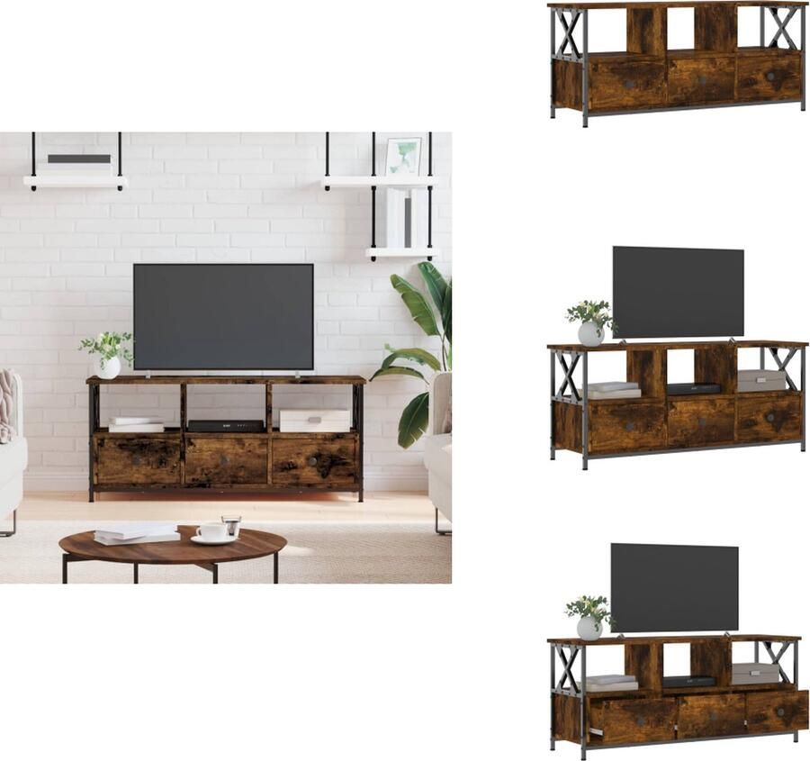 VidaXL Tv-meubel Tv-meubelen Tv-standaard Televisiemeubel Tv-meubel 102x33x45 cm bewerkt hout en ijzer gerookt eikenkleur