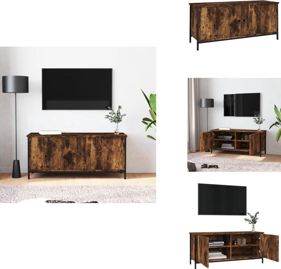 VidaXL TV-meubel Smoked Oak Hoge Kwaliteit Voldoende Opbergruimte Stevig Blad Praktische Deuren Metalen Voeten 102 x 35 x 45 cm Kast