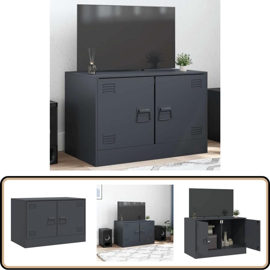VidaXL Tv-meubel staal antraciet 67x39x44 cm Tv Meubel Staal Tv Meubel Antraciet Tv Meubel Salontafel Mediabox