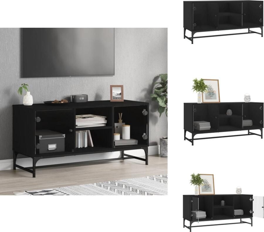 VidaXL Tv-meubel Tv-meubelen Tv-standaard Televisiemeubel Tv-meubel met glazen deuren 102x37x50 cm zwart
