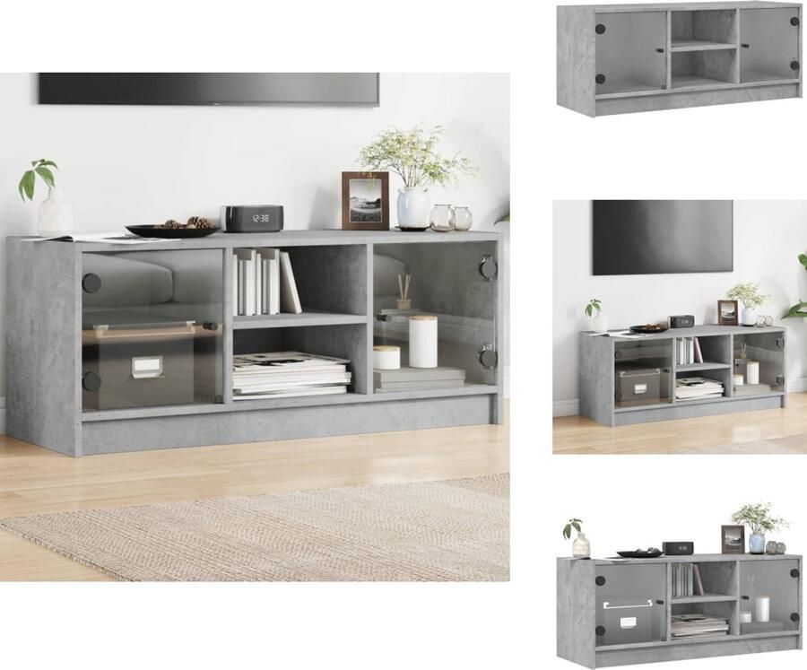 VidaXL Tv-meubel Tv-meubelen Tv-standaard Televisiemeubel Tv-meubel met glazen deuren 102x37x42 cm betongrijs