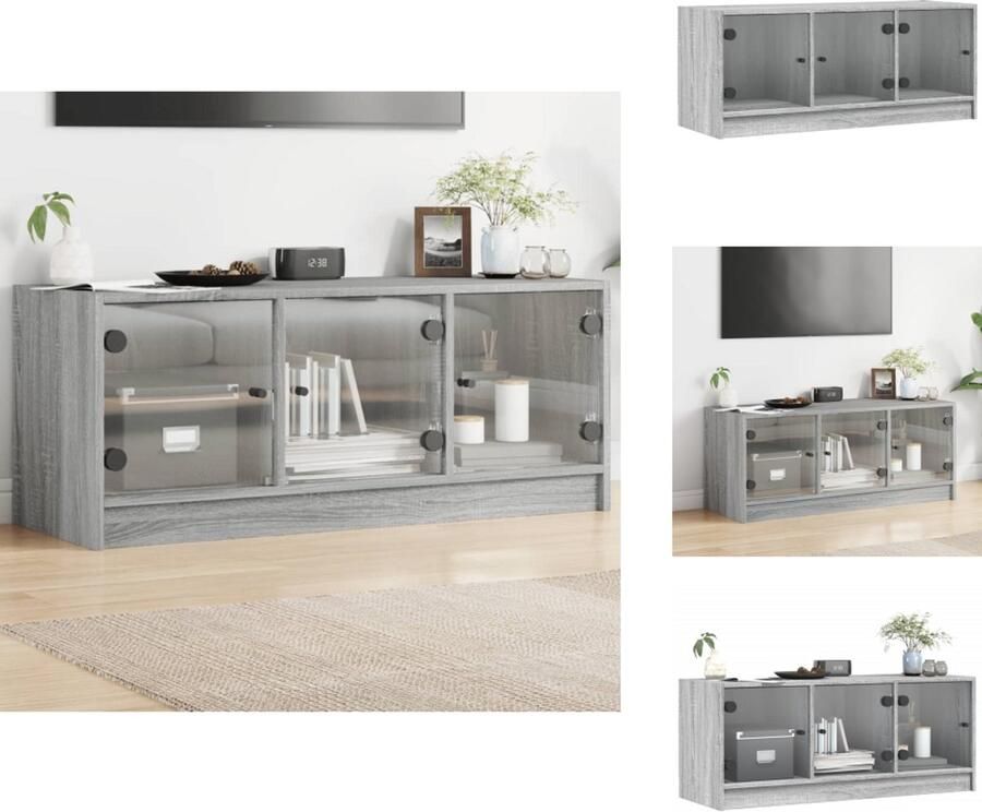 VidaXL Tv-meubel Tv-meubelen Tv-standaard Televisiemeubel Tv-meubel met glazen deuren 102x37x42 cm grijs sonoma eiken