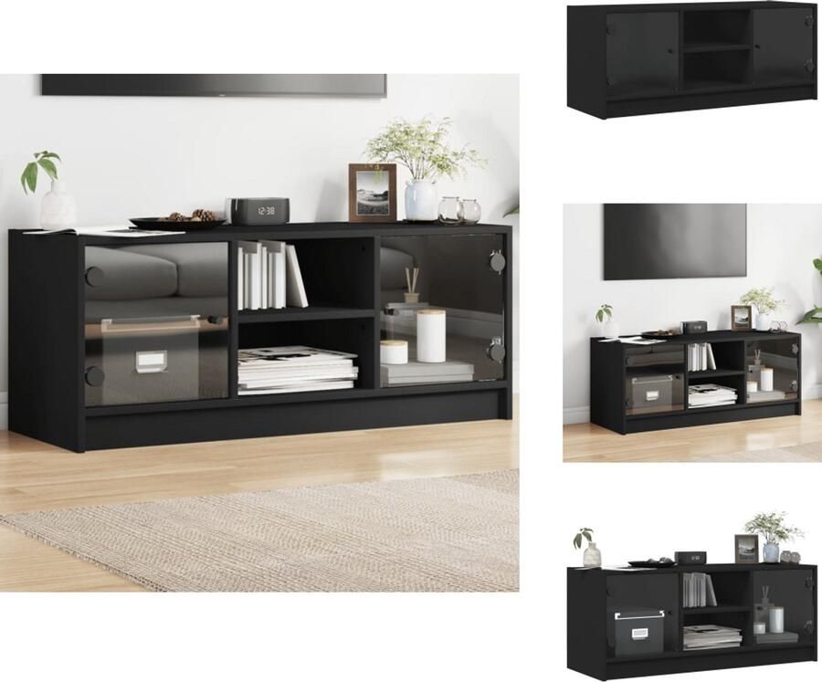 VidaXL Tv-meubel Tv-meubelen Tv-standaard Televisiemeubel Tv-meubel met glazen deuren 102x37x42 cm zwart