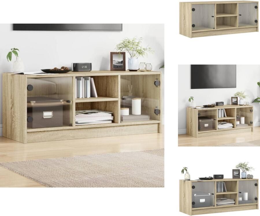 VidaXL Tv-meubel Tv-meubelen Tv-standaard Televisiemeubel Tv-meubel met glazen deuren 102x37x42 cm sonoma eikenkleurig