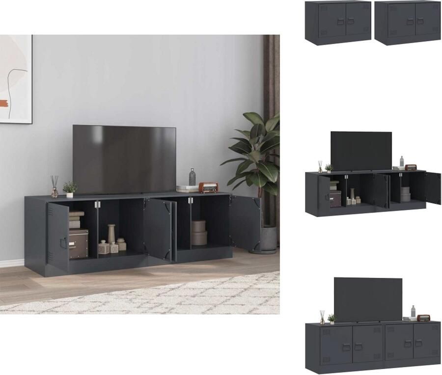 VidaXL Tv-meubel Tv-meubelen Tv-standaard Televisiemeubel Tv-meubelen 2 st 67x39x44 cm staal antracietkleurig