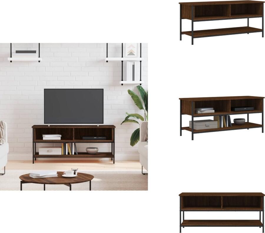 The Living Store Tv-meubel Bruineiken 100x35x45 cm Klassiek design Duurzaam hout Voldoende opbergruimte IndustriÃle ijzeren poten Tv Kast Tv Meubels Houten Tv Kast Klassiek Tv Meubel Industrieel Tv Meubel - Foto 2