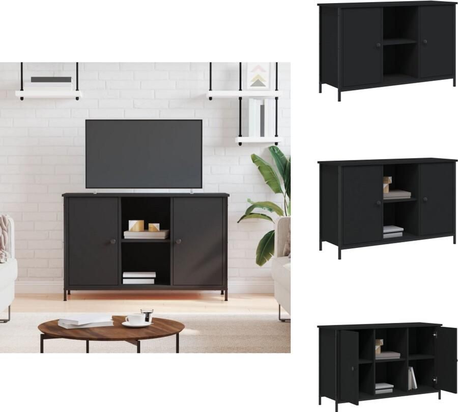 The Living Store TV-Kast Klassiek design 100 x 35 x 65 cm Zwart Tv Kast Klassiek Tv Meubel Houten Tv Kast Zwarte Tv Kast Tv Stand - Foto 2