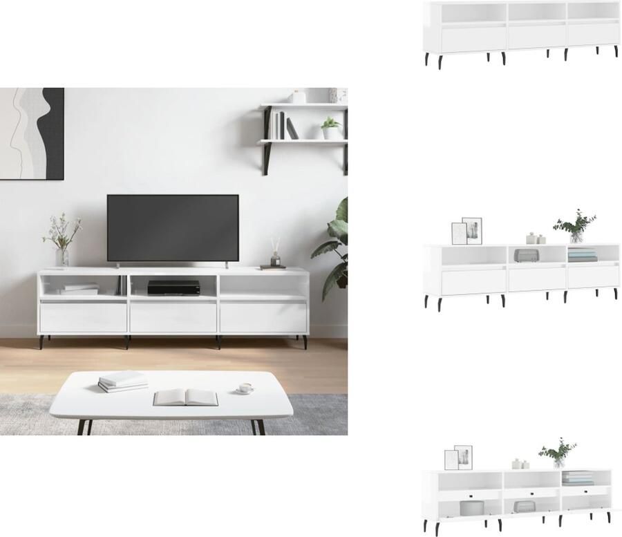 VidaXL Tv-meubel Tv-meubels Tv-kast Hifi-kast Tv-meubel 150x30x44 5 cm bewerkt hout hoogglans wit - Foto 2