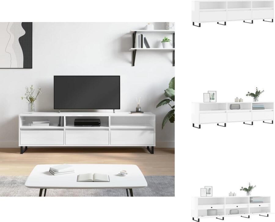 VidaXL Tv-meubel Tv-meubels Tv-kast Hifi-kast Tv-meubel 150x30x44 5 cm bewerkt hout hoogglans wit