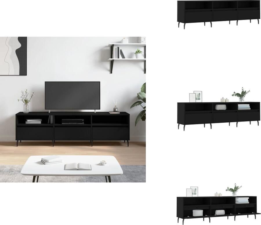 VidaXL Tv-meubel Tv-meubels Tv-kast Hifi-kast Tv-meubel 150x30x44-5 cm bewerkt hout zwart - Foto 2