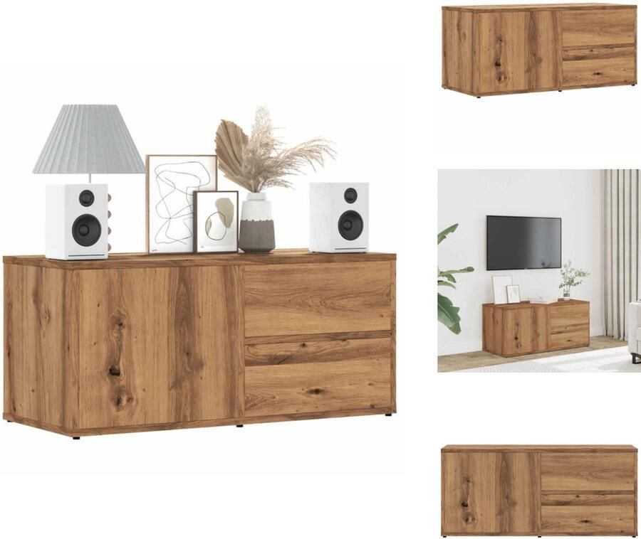 VidaXL Tv-meubel Tv-meubels Tv-kast Hifi-kast Tv-meubel 80x34x35 5 cm bewerkt hout artisanaal eikenkleur
