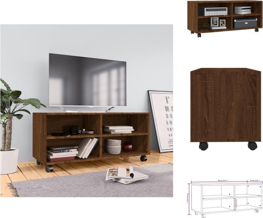 VidaXL Tv Meubel Tv Meubels Tv Kast Hifi Meubel Tv-meubel met wieltjes 90x35x35 cm bewerkt hout bruin eikenkleur