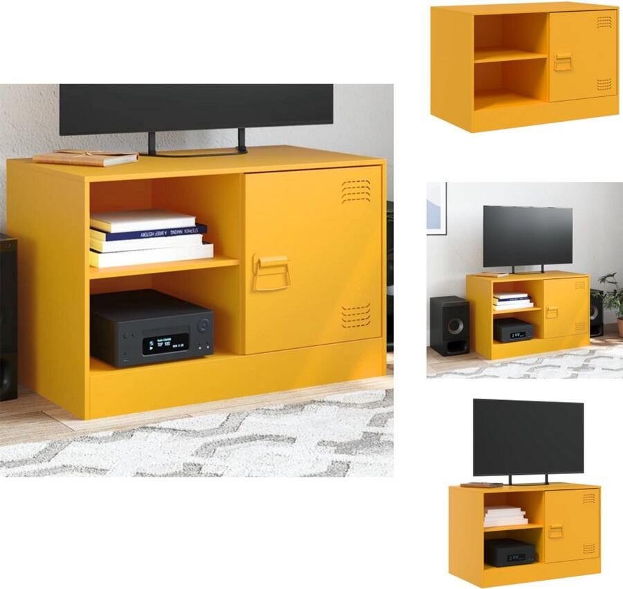 VidaXL Tv-meubel Tv-meubels Tv Kast Opbergkast Tv-meubel 67x39x44 cm staal mosterdgeel