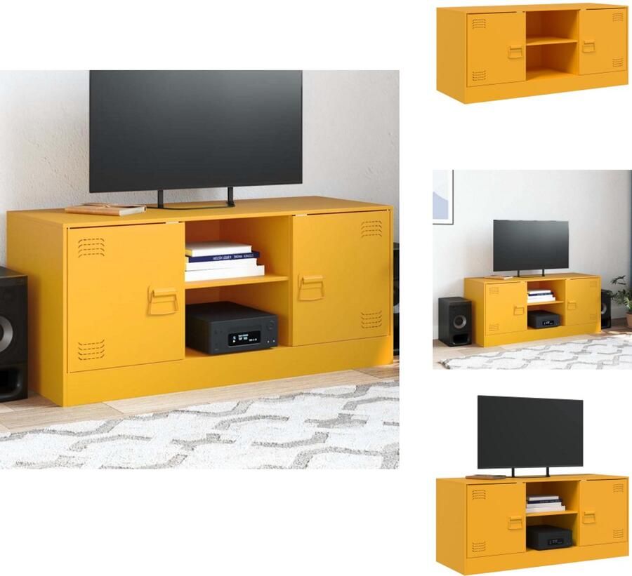 VidaXL Tv-meubel Tv-meubels Tv Kast Opbergkast Tv-meubel 99x39x44 cm staal mosterdgeel - Foto 2