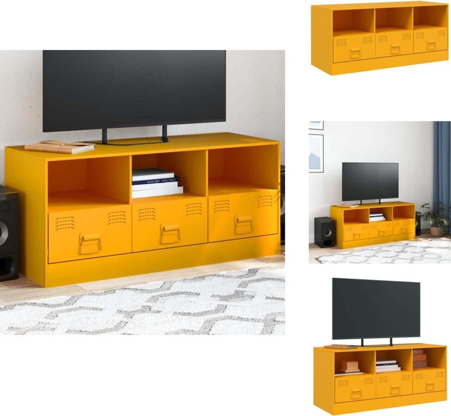 VidaXL Tv-meubel Tv-meubels Tv Kast Opbergkast Tv-meubel 99x39x44 cm staal mosterdgeel