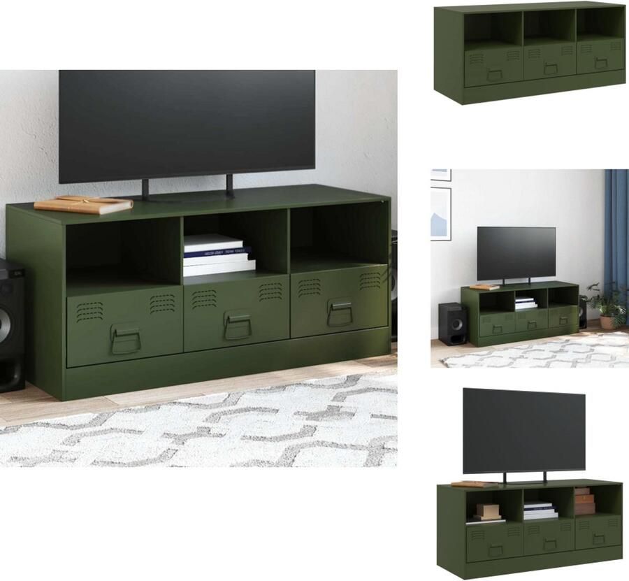 VidaXL Tv-meubel Tv-meubels Tv Kast Opbergkast Tv-meubel 99x39x44 cm staal olijfgroen