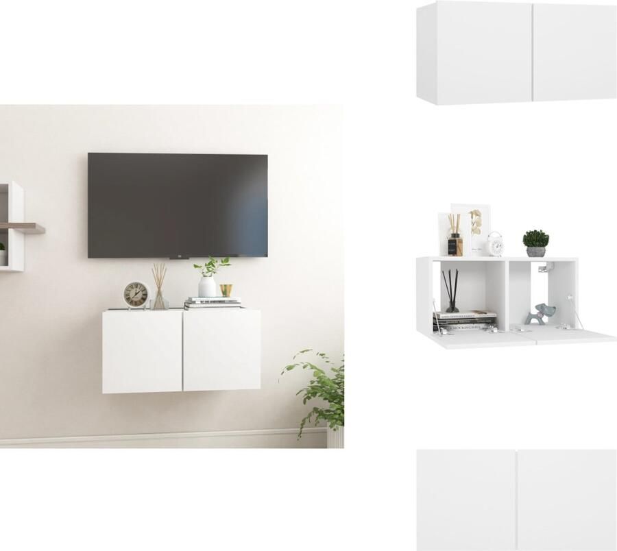 VidaXL Wandmeubel Hangende televisiekast Hifi-kast 60 x 30 x 30 cm Wit Bewerkt hout Kast