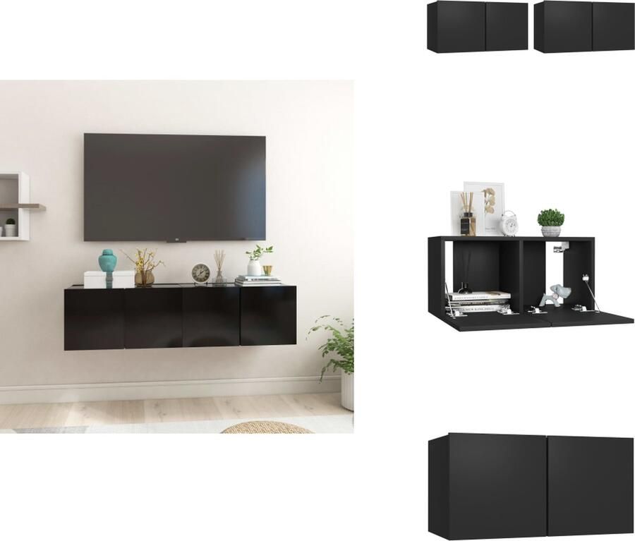 VidaXL Tv-meubel Tv-meubels Tv-kast Tv-kasten Tv-hangmeubelen 2 st 60x30x30 cm zwart