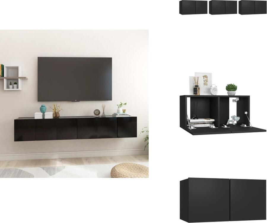 VidaXL Hangende televisiekasten Hifi-kastenset 60 x 30 x 30 cm Zwart hout Montage vereist 3 x tv-meubel Kast