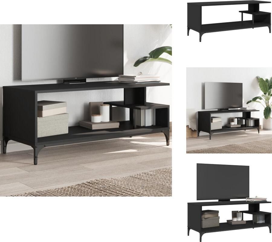VidaXL Tv Meubel Tv Meubels Tv Kast Tv Kasten Tv-meubel 102x40x41 cm bewerkt hout en gepoedercoat staal zwart