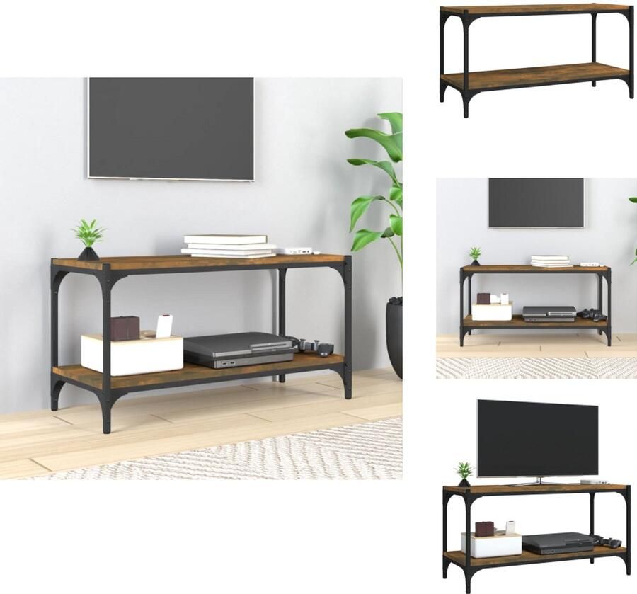 VidaXL Tv Meubel Tv Meubels Tv Kast Tv Kasten Tv-meubel 80x33x41 cm bewerkt hout en staal gerookt eikenkleur - Foto 2