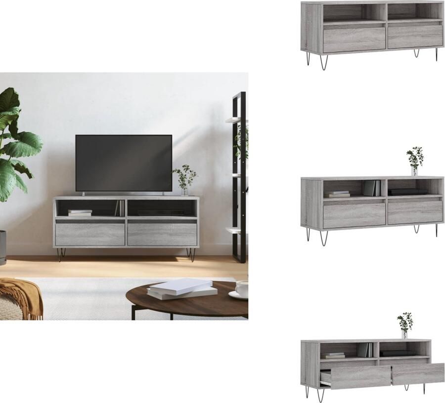 VidaXL Tv-meubel Tv-meubels Tv-kast Tv-meubel 100x34 5x44 5 cm bewerkt hout grijs sonoma eikenkleur - Foto 2