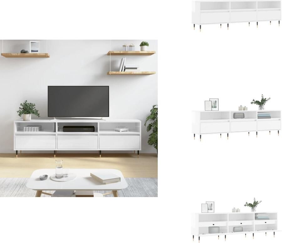 VidaXL Tv-meubel Tv-meubels Tv-meubel Hifi-kast Tv-meubel 150x30x44 5 cm bewerkt hout hoogglans wit - Foto 2