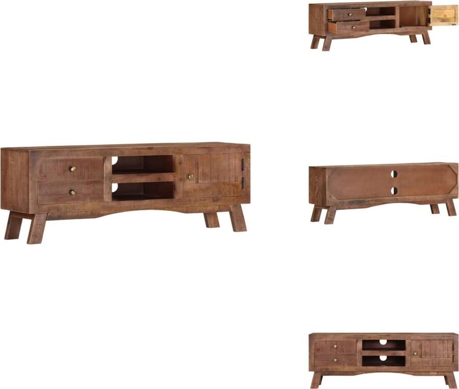 VidaXL Klassiek houten tv-meubel 110 x 30 x 40 cm ruw mangohout met grijze afwerking Kast
