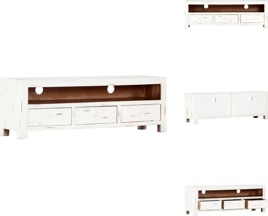 VidaXL Tv-meubel Tv-meubels Tv-meubelen Tv-meubilair Tv-meubel 120x30x40 cm massief acaciahout wit