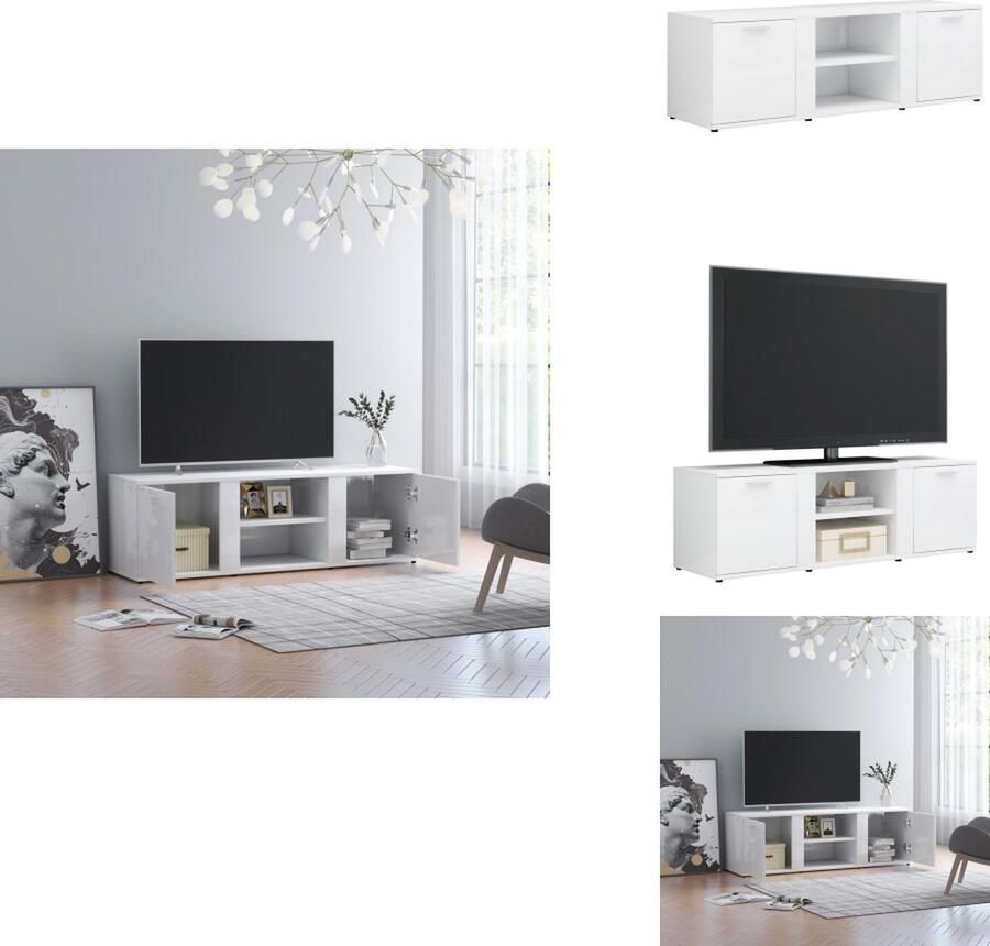 VidaXL Tv-meubel Tv-meubels Tv-meubelen Tv-meubilair Tv-meubel 120x34x37 cm bewerkt hout hoogglans wit