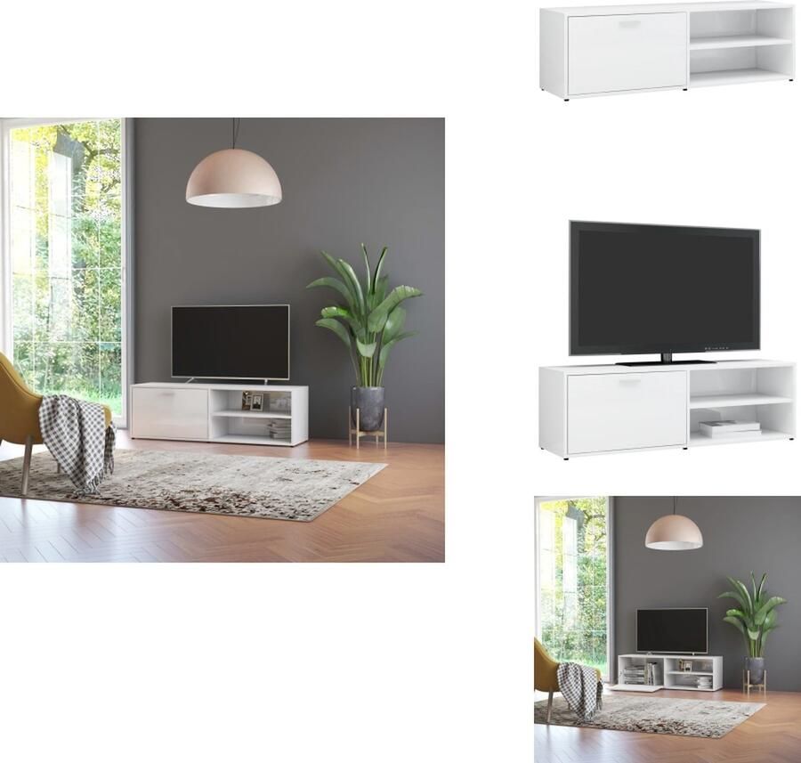 VidaXL Tv-meubel Tv-meubels Tv-meubelen Tv-meubilair Tv-meubel 120x34x37 cm bewerkt hout hoogglans wit