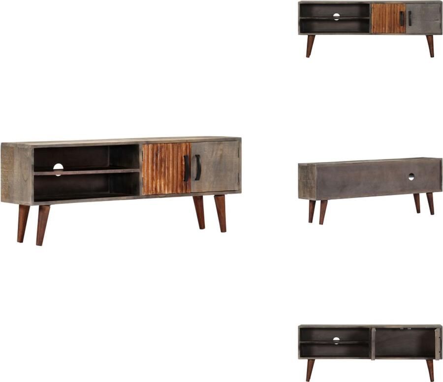 VidaXL Tv-meubel Tv-meubels Tv-meubelen Tv-meubilair Tv-meubel 130x30x46 cm massief ruw mangohout grijs