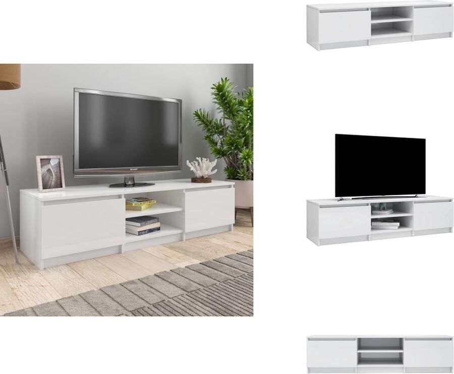 VidaXL TV-meubel Klassiek TV-standaard Afmetingen- 140x40x35.5 cm Kleur- Hoogglans wit Materiaal- Bewerkt hout Kast