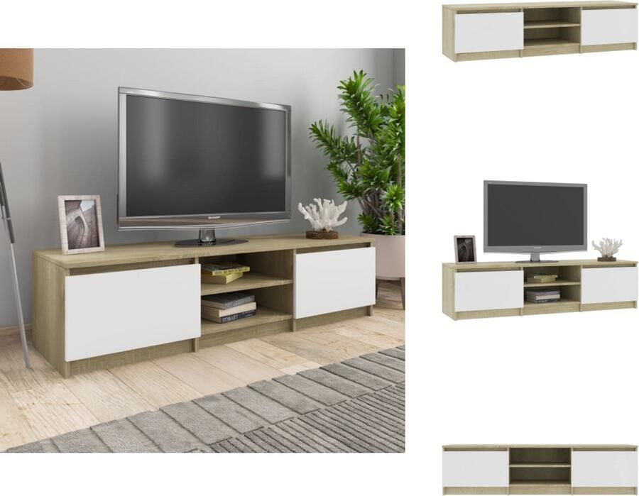 VidaXL Tv-meubel Tv-meubels Tv-meubelen Tv-meubilair Tv-meubel 140x40x35 5cm bewerkt hout wit en sonoma eikenkleurig