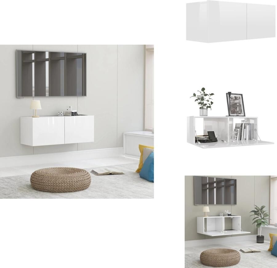 VidaXL Tv-meubel Tv-meubels Tv-meubelen Tv-meubilair Tv-meubel 80x30x30 cm bewerkt hout hoogglans wit - Foto 1